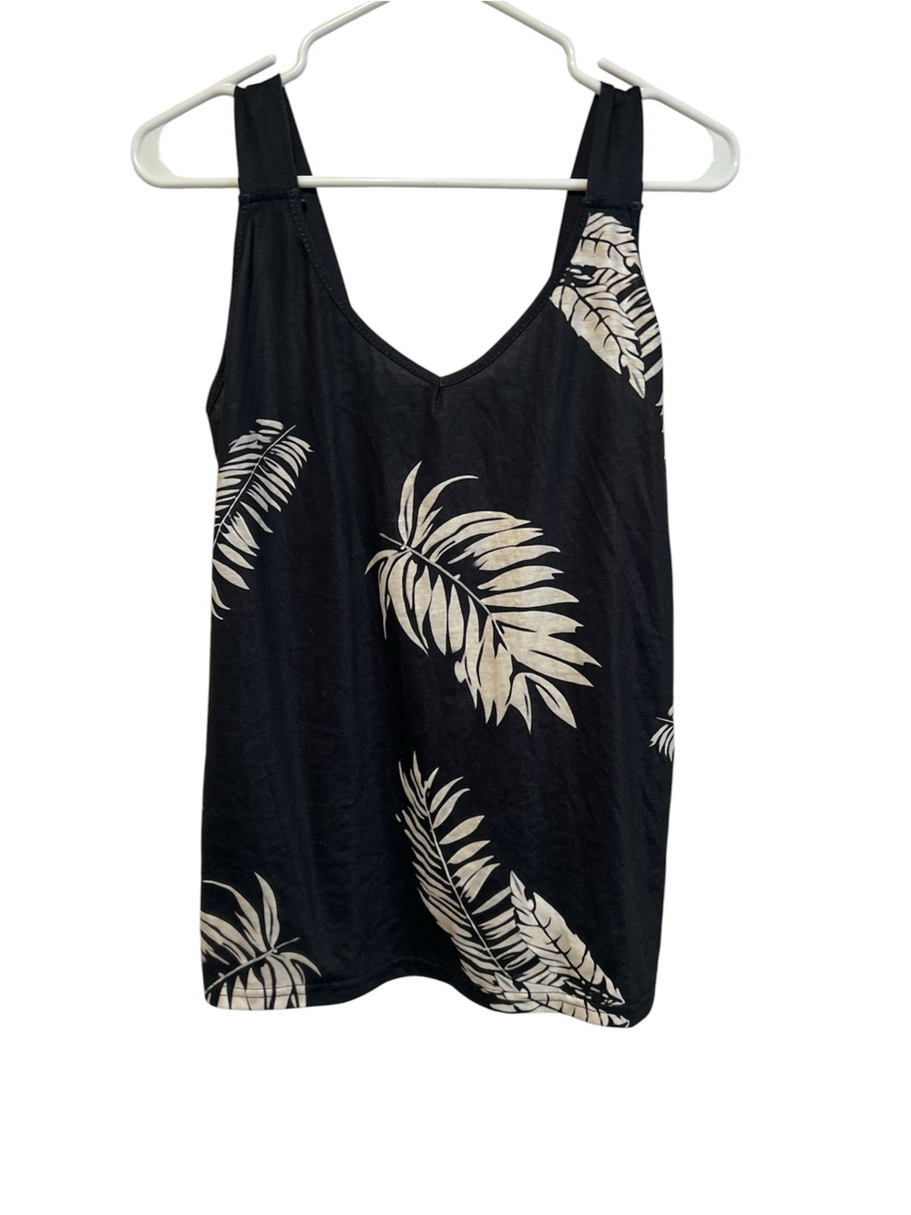 Women’s Summer Tank Top With Tree Leaves, Black And White, Size Large